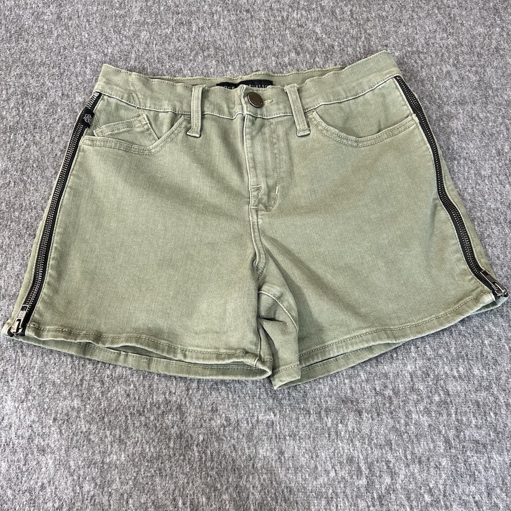 Rock Republic Jean Shorts Women's 8 Olive Green Kimber Denim Side Zippers